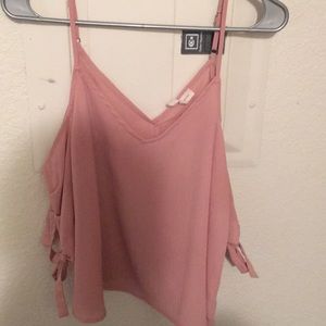 open shoulder pink blouse